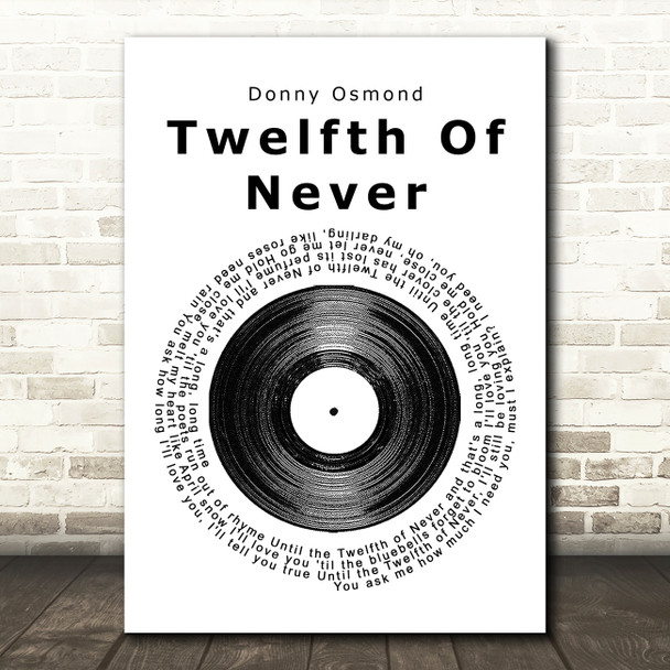 Donny Osmond Twelfth Of Never Vinyl Record Song Lyric Print