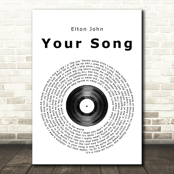 Elton John Your Song Vinyl Record Song Lyric Print