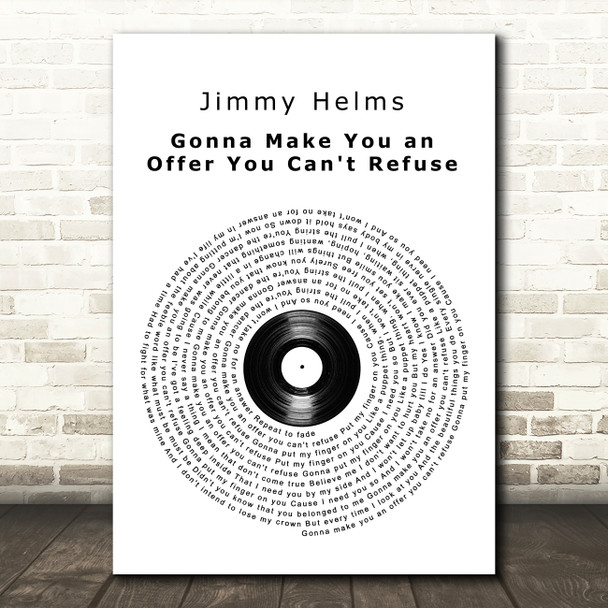 Jimmy Helms Gonna Make You an Offer You Can't Refuse Vinyl Record Song Lyric Print