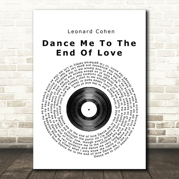 Leonard Cohen Dance Me To The End Of Love Vinyl Record Song Lyric Print