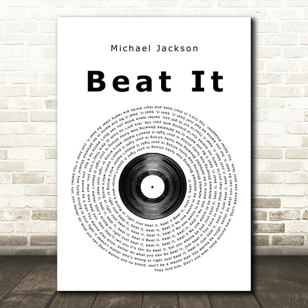 Michael Jackson Beat It Vinyl Record Song Lyric Print