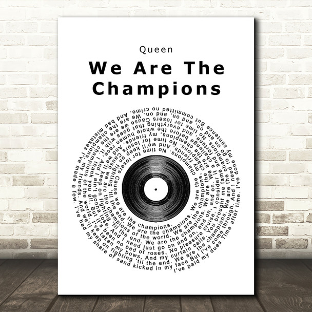 Queen We Are The Champions Vinyl Record Song Lyric Print