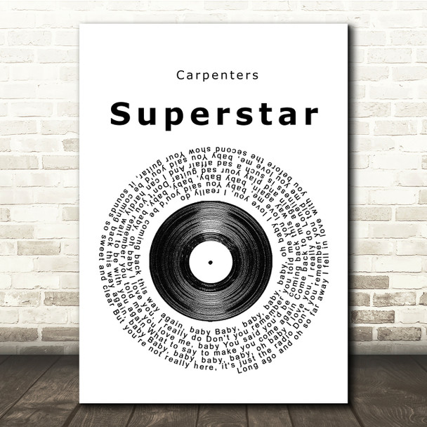 Carpenters Superstar Vinyl Record Song Lyric Print