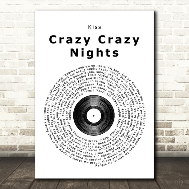 Kiss Crazy Crazy Nights Vinyl Record Song Lyric Print