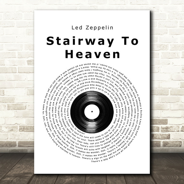 Led Zeppelin Stairway To Heaven Vinyl Record Song Lyric Print