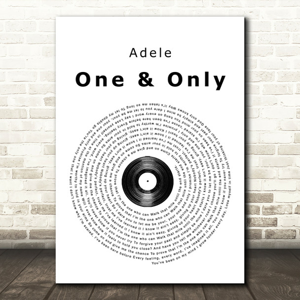 Adele One And Only Vinyl Record Song Lyric Quote Print
