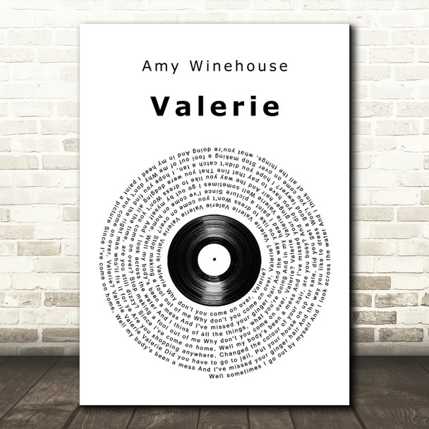 Amy Winehouse Valerie Vinyl Record Song Lyric Print