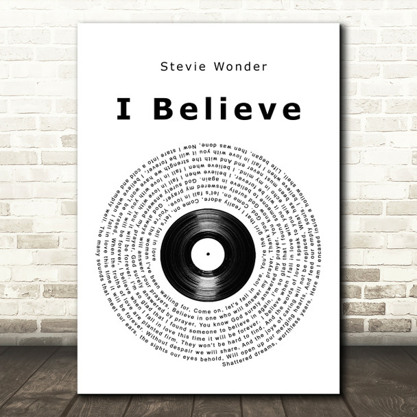 Stevie Wonder I Believe Vinyl Record Song Lyric Print
