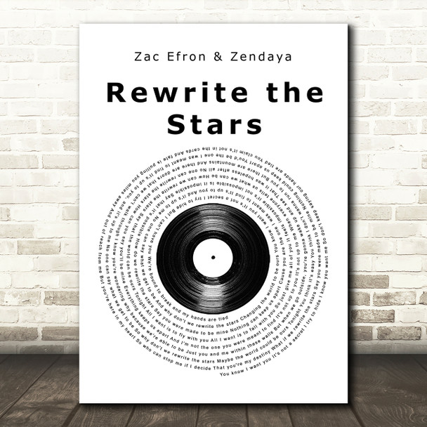 Zac Efron, Zendaya - GREATEST SHOWMAN Rewrite the Stars Vinyl Record Song Lyric Music Art Print