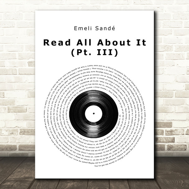 Emeli Sandé Read All About It (Pt. III) Vinyl Record Song Lyric Music Art Print
