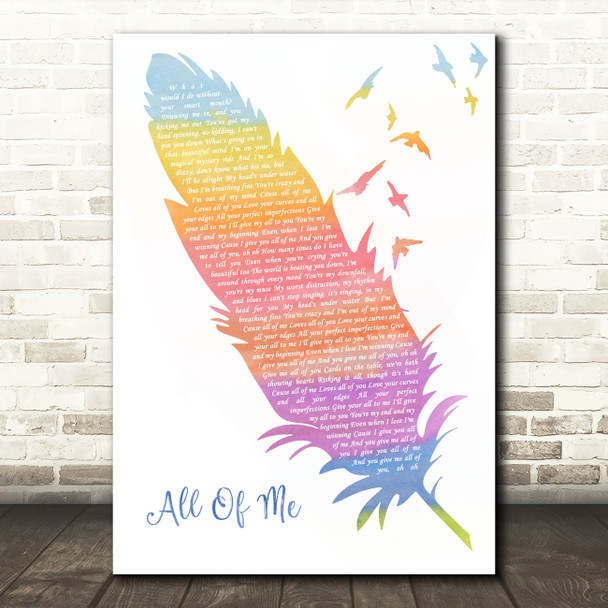 John Legend All Of Me Watercolour Feather & Birds Song Lyric Wall Art Print