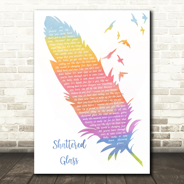 Brad Paisley Shattered Glass Watercolour Feather & Birds Song Lyric Quote Music Print