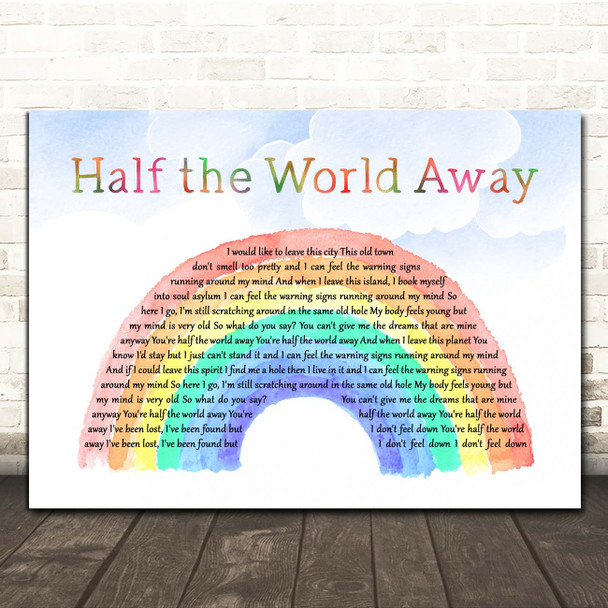 Aurora Half the World Away Watercolour Rainbow & Clouds Song Lyric Print