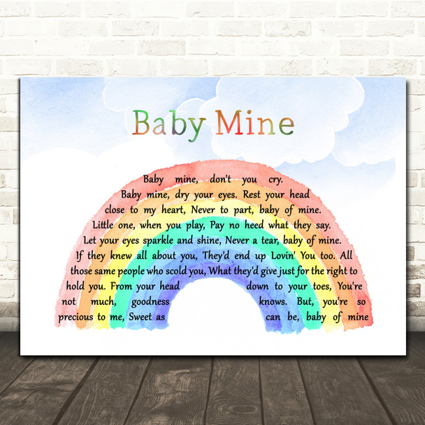 Bette Midler Baby Mine Watercolour Rainbow & Clouds Song Lyric Quote Music Print