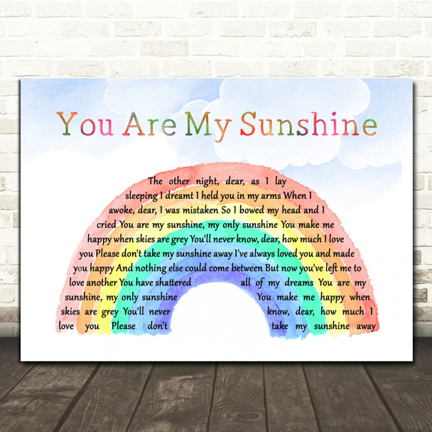 Johnny Cash You Are My Sunshine Watercolour Rainbow & Clouds Song Lyric Quote Music Print