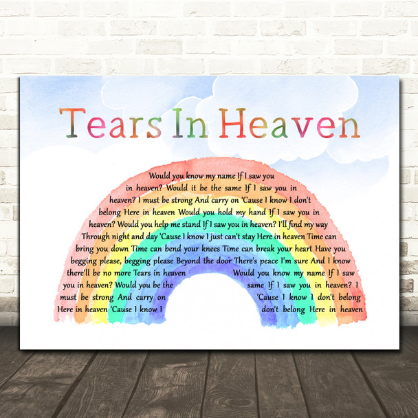Eric Clapton Tears In Heaven Watercolour Rainbow & Clouds Song Lyric Music Art Print