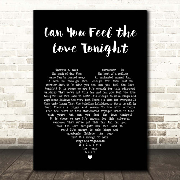 Boyce Avenue Can You Feel the Love Tonight Black Heart Song Lyric Print