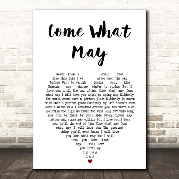 Nicole Kidman, Ewan McGregor Come What May White Heart Song Lyric Print