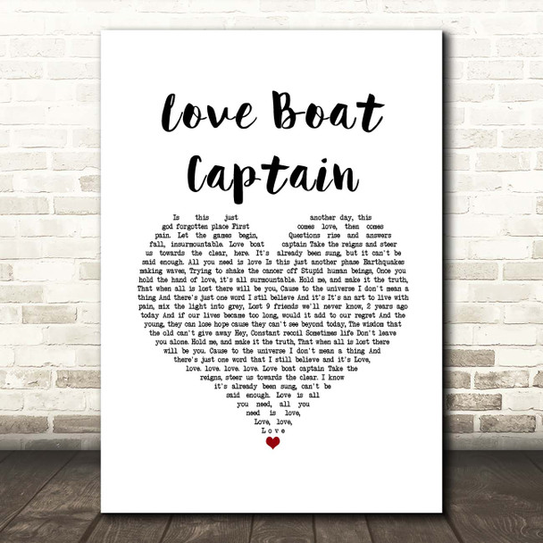 Pearl Jam Love Boat Captain White Heart Song Lyric Print