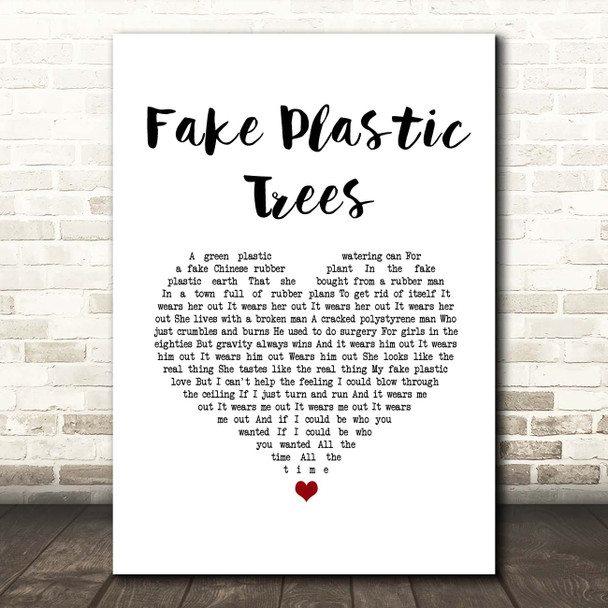 Radiohead Fake Plastic Trees White Heart Song Lyric Print
