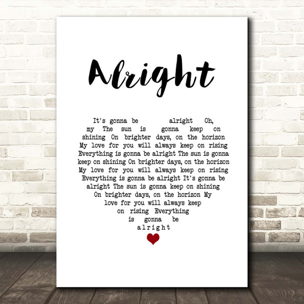 Red Carpet Alright White Heart Song Lyric Print