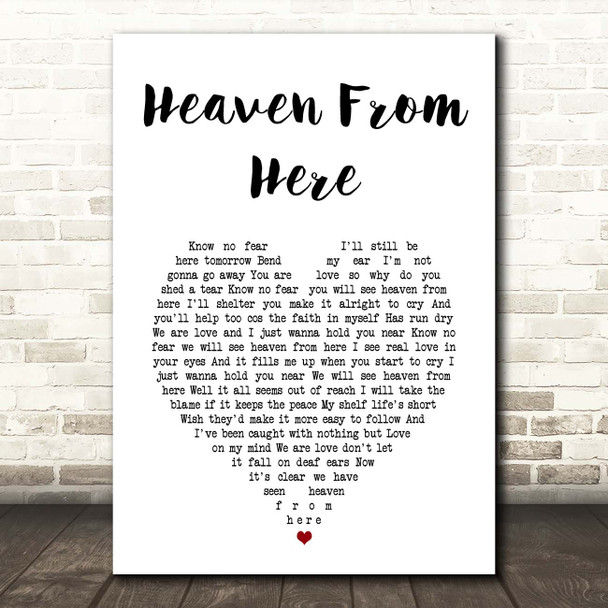 Robbie Williams Heaven From Here White Heart Song Lyric Print