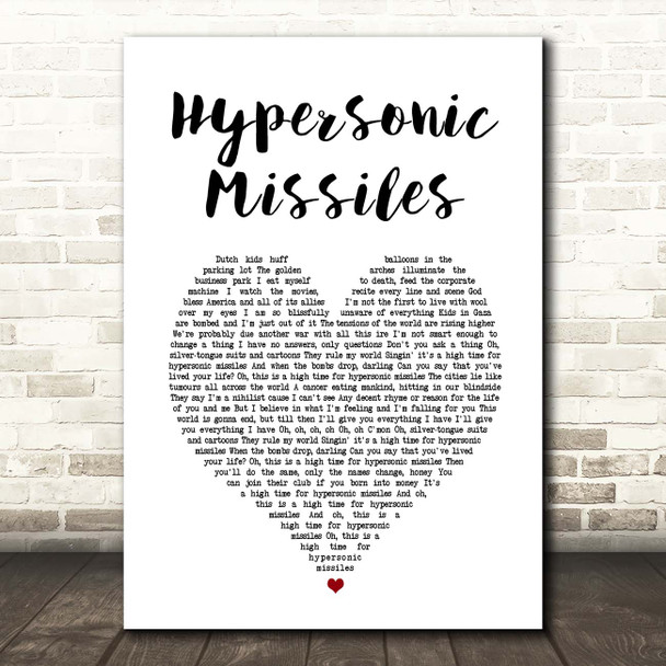 Sam Fender Hypersonic Missiles White Heart Song Lyric Print