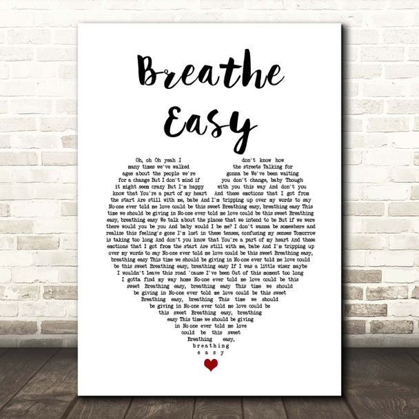 Sugababes Breathe Easy White Heart Song Lyric Print