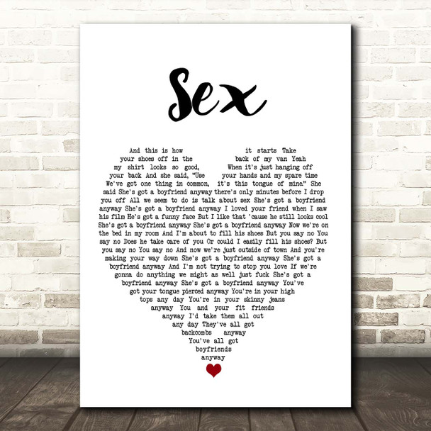 The 1975 Sex White Heart Song Lyric Print