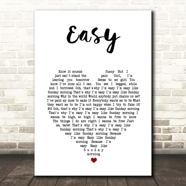 The Commodores Easy White Heart Song Lyric Print
