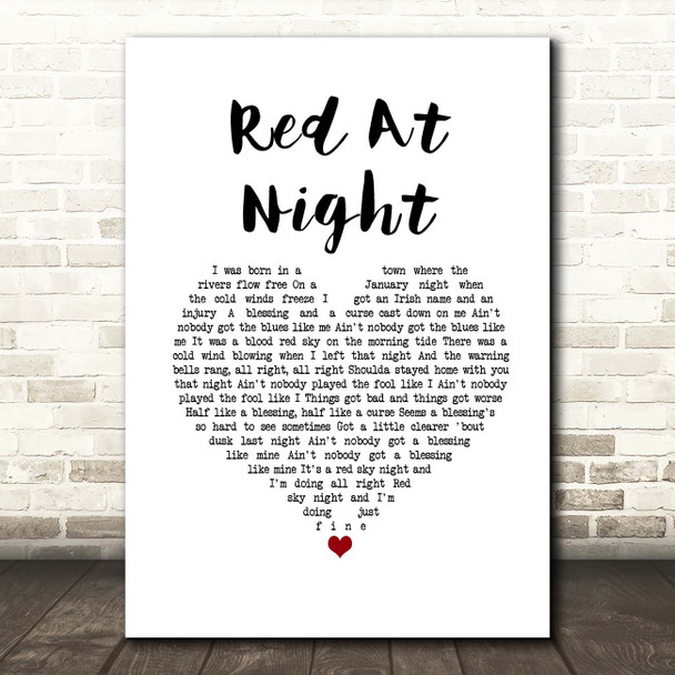 The Gaslight Anthem Red At Night White Heart Song Lyric Print