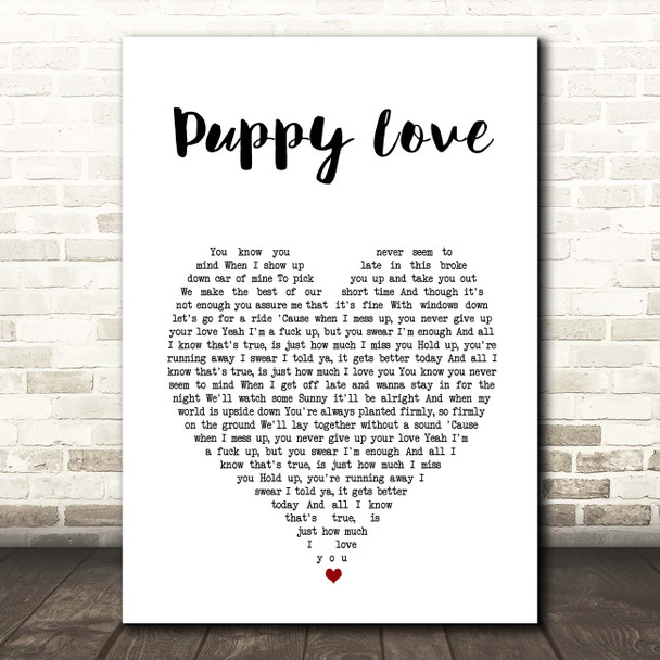 This Wild Life Puppy Love White Heart Song Lyric Print