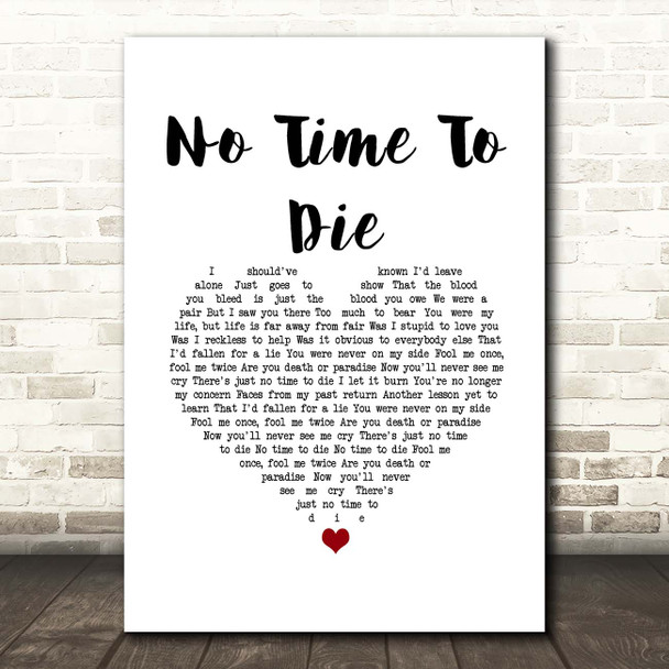 Billie Eilish No Time To Die White Heart Song Lyric Print