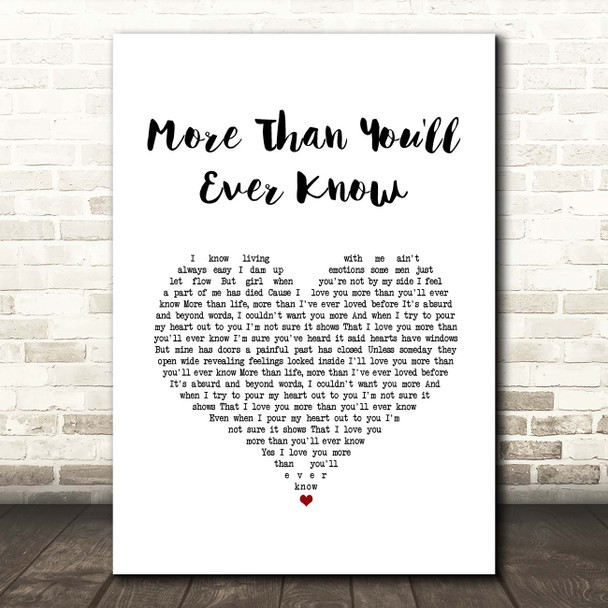 Travis Tritt More Than You'll Ever Know White Heart Song Lyric Print