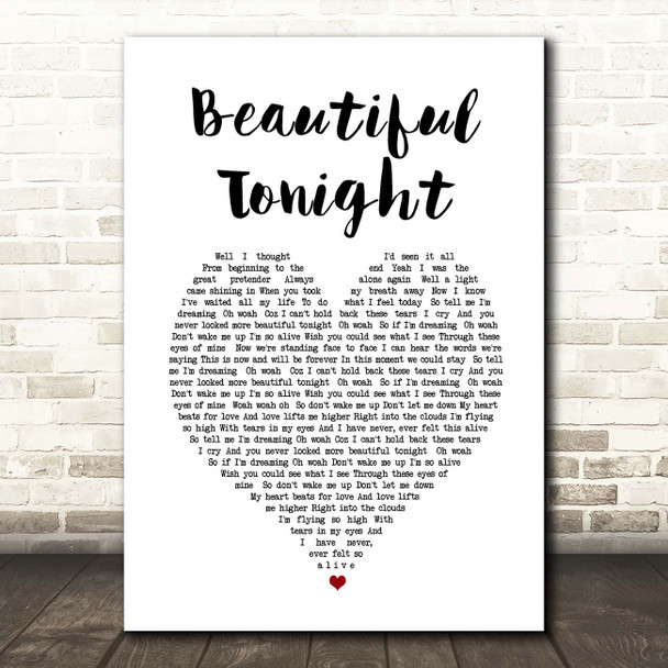 Westlife Beautiful Tonight White Heart Song Lyric Print