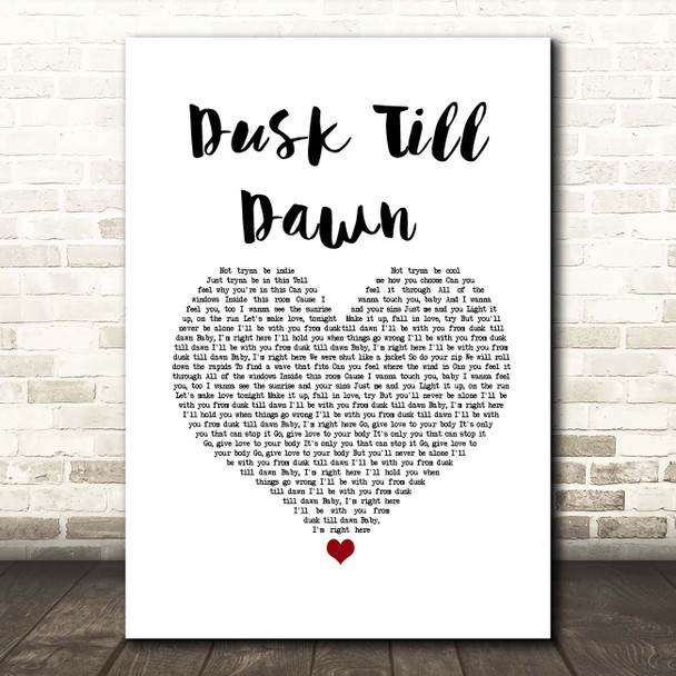 ZAYN ft. Sia Dusk Till Dawn White Heart Song Lyric Print