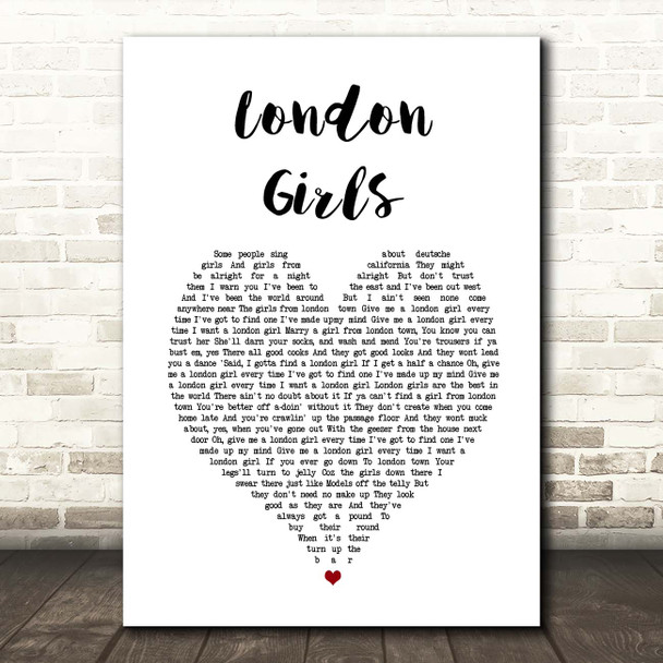 Chas and Dave London Girls White Heart Song Lyric Print