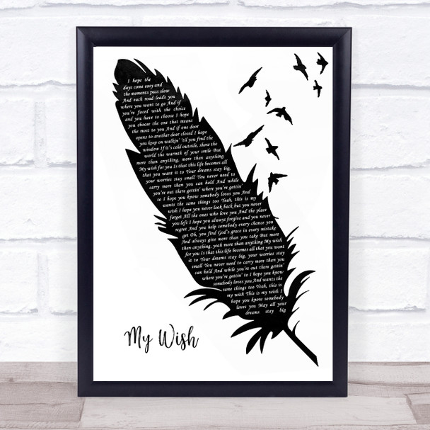 Rascal Flatts My Wish Black & White Feather & Birds Song Lyric Quote Music Print