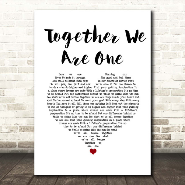 Delta Goodrem Together We Are One White Heart Song Lyric Print