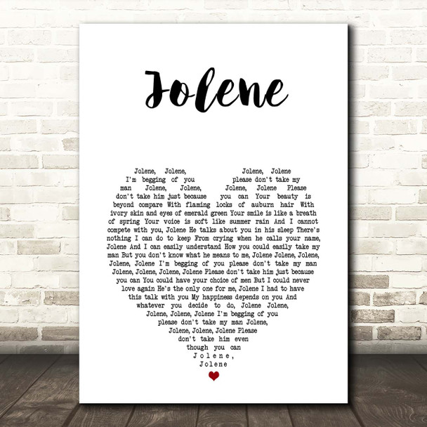 Dolly Parton Jolene White Heart Song Lyric Print