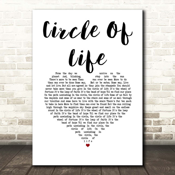 Elton John Circle Of Life White Heart Song Lyric Print
