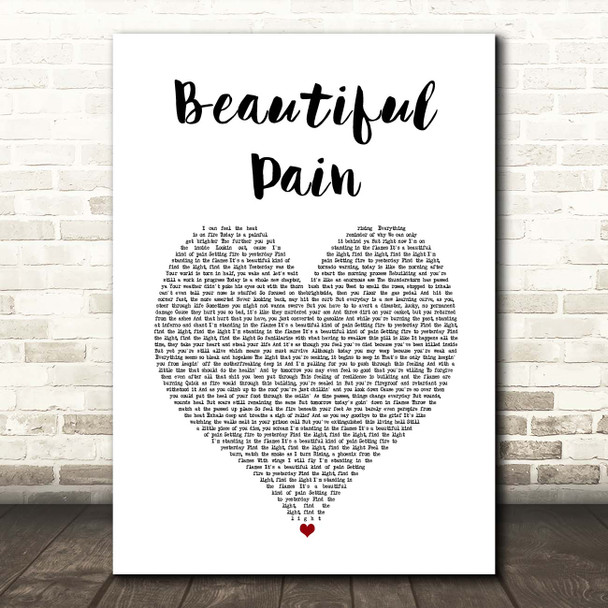 Eminem Beautiful Pain White Heart Song Lyric Print