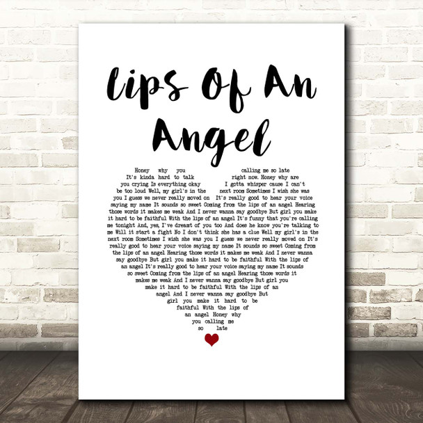 Hinder Lips Of An Angel White Heart Song Lyric Print