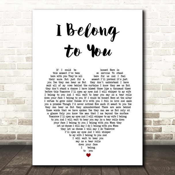 Jacob Lee I Belong to You White Heart Song Lyric Print