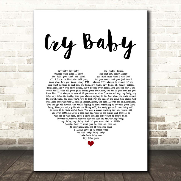 Janis Joplin Cry Baby White Heart Song Lyric Print