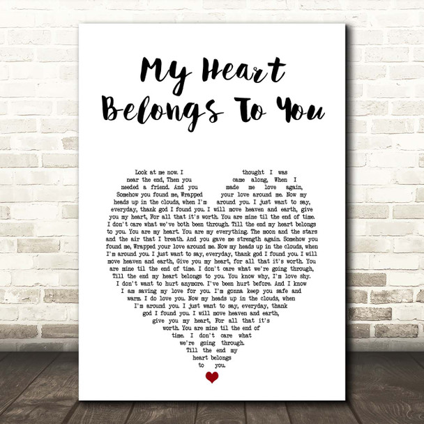 Jim Brickman My Heart Belongs to You White Heart Song Lyric Print