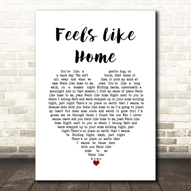 Jonny Houlihan Feels Like Home White Heart Song Lyric Print