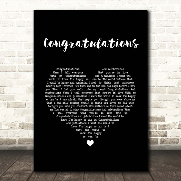 Cliff Richard Congratulations Black Heart Song Lyric Print