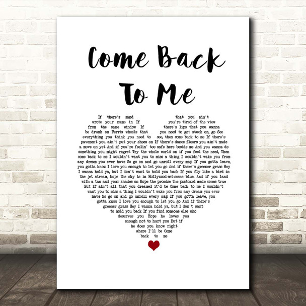 Keith Urban Come Back To Me White Heart Song Lyric Print