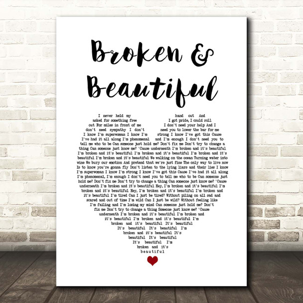 Kelly Clarkson Broken & Beautiful White Heart Song Lyric Print